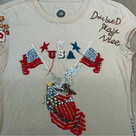 Double D Ranch Play Nice U S A Patriotic Embroidered Tee Size Medium - Picture 3 of 13